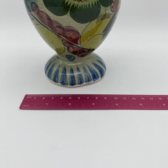 PJ MEXICO Handmade Hand Painted MEXICO Pottery Ceremic Vase‎ Green 13" Tall - Picture 9 of 9